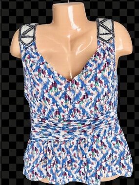 Embroidered-Strap Blue Multiprint Women's Camisole by
